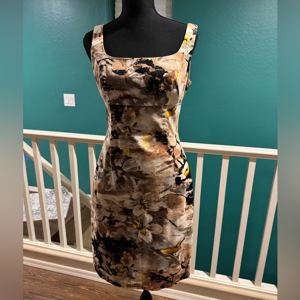 Muse Abstract Floral Mini Dress - Brown and Yellow size 4